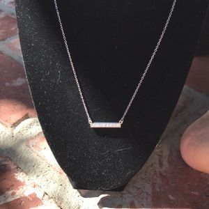 Silver Tone CZ Bar Necklace